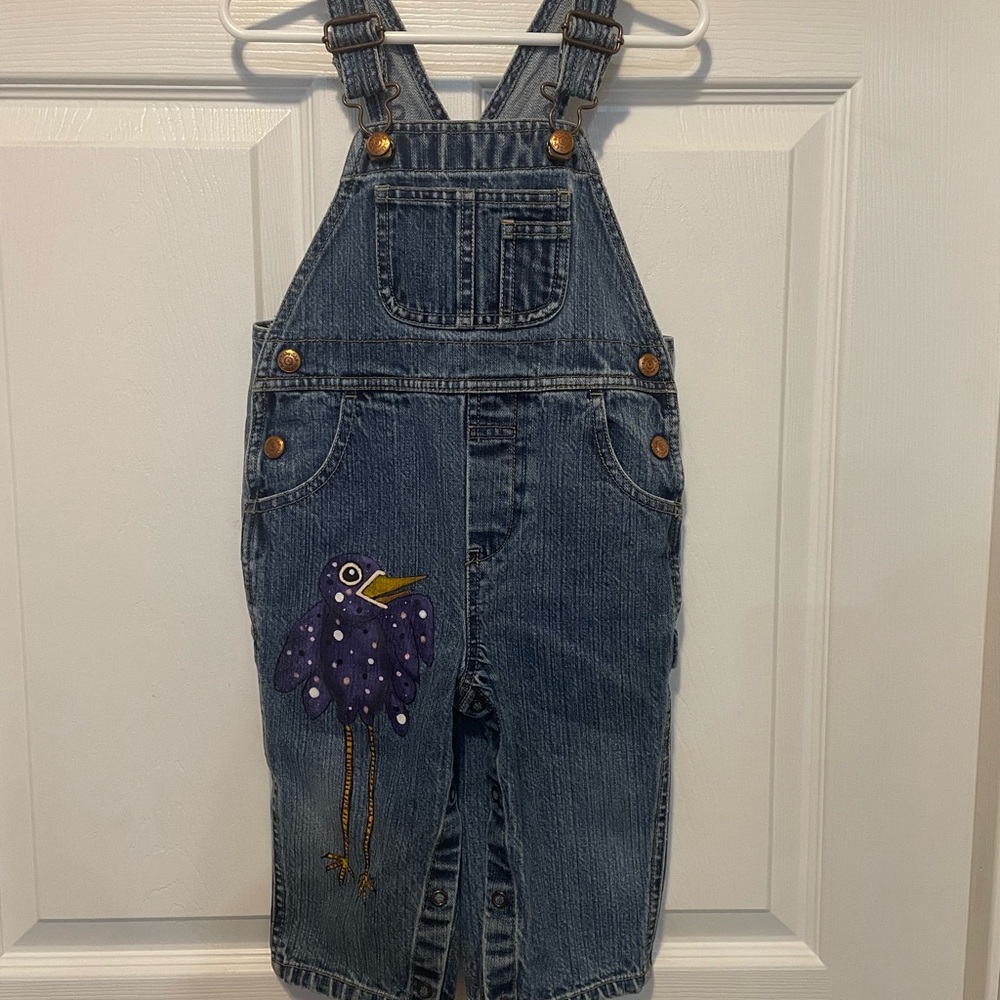 Vintage Baby Gap Overalls 12-18M Hand Painted Birds Denim Y2K